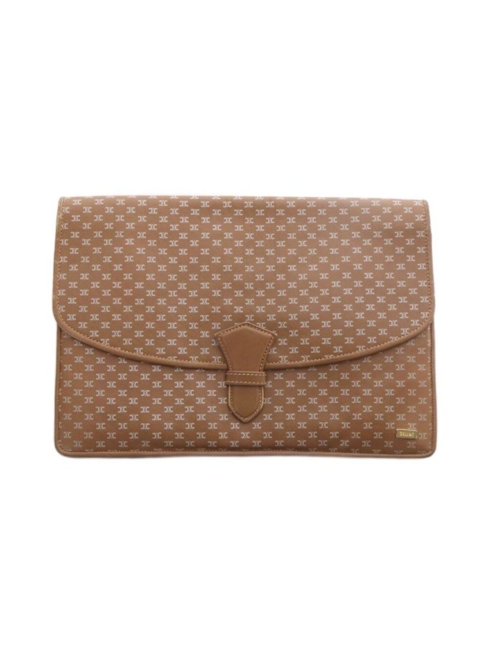 Celine Clutch Handbag All Over Print Logo Leather Beige Vintage